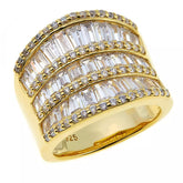 Absolute Sterling Silver Goldclad Cz Baguette & Round Multi-Row Saddle Ring, Size 6